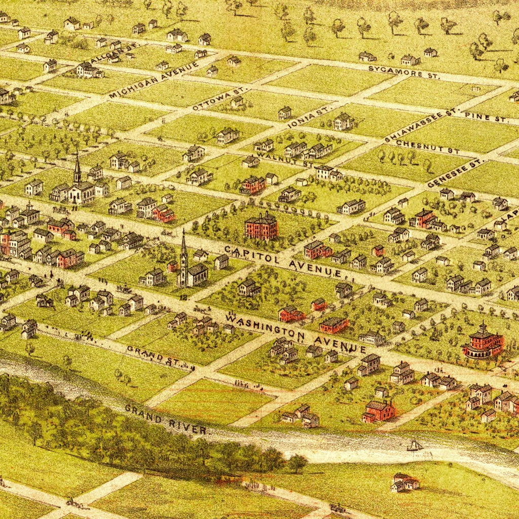 Vintage Map of Lansing, Michigan 1866