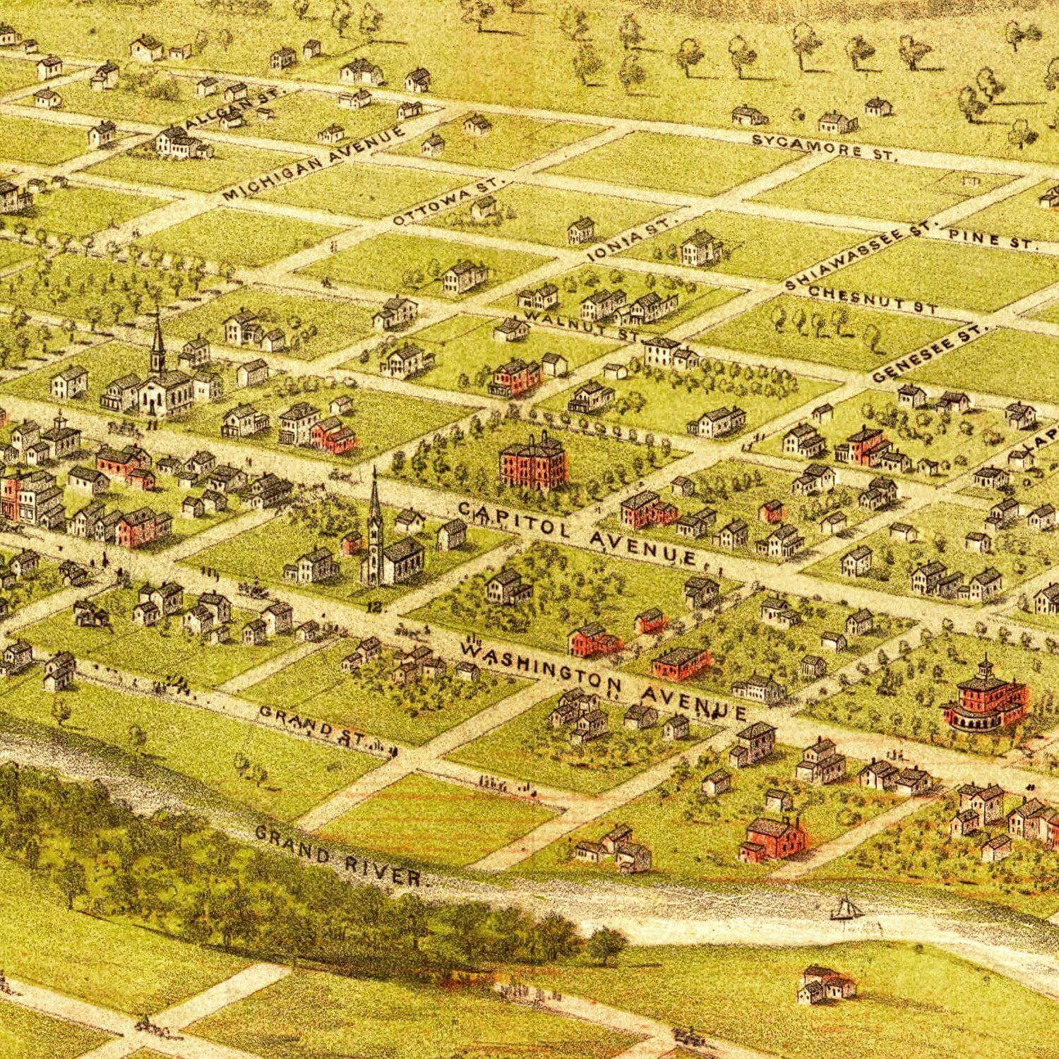 Vintage Map of Lansing, Michigan 1866