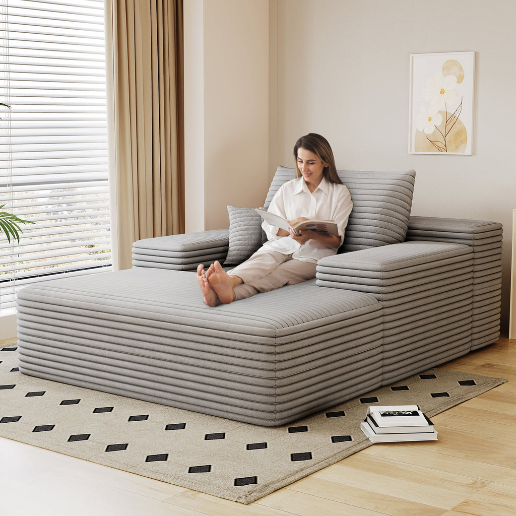 68'*51' Chaise Lounge Chair Indoor, Oversized Upholstered Sofa Bed, Sleeper Couch Reading Chairs Fluffy Plush Faux Fur Cloud Sofas Couches for Living Room,Grey