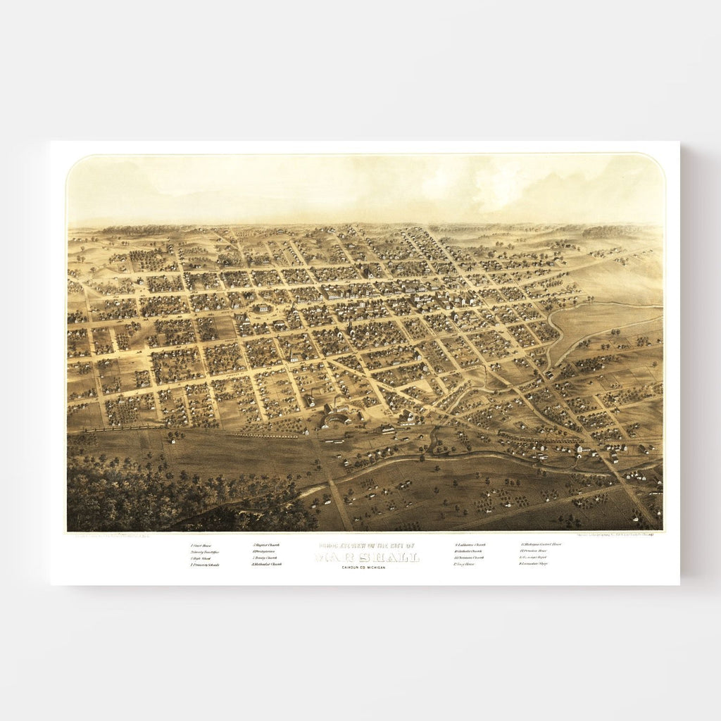 Vintage Map of Marshall, Michigan 1868