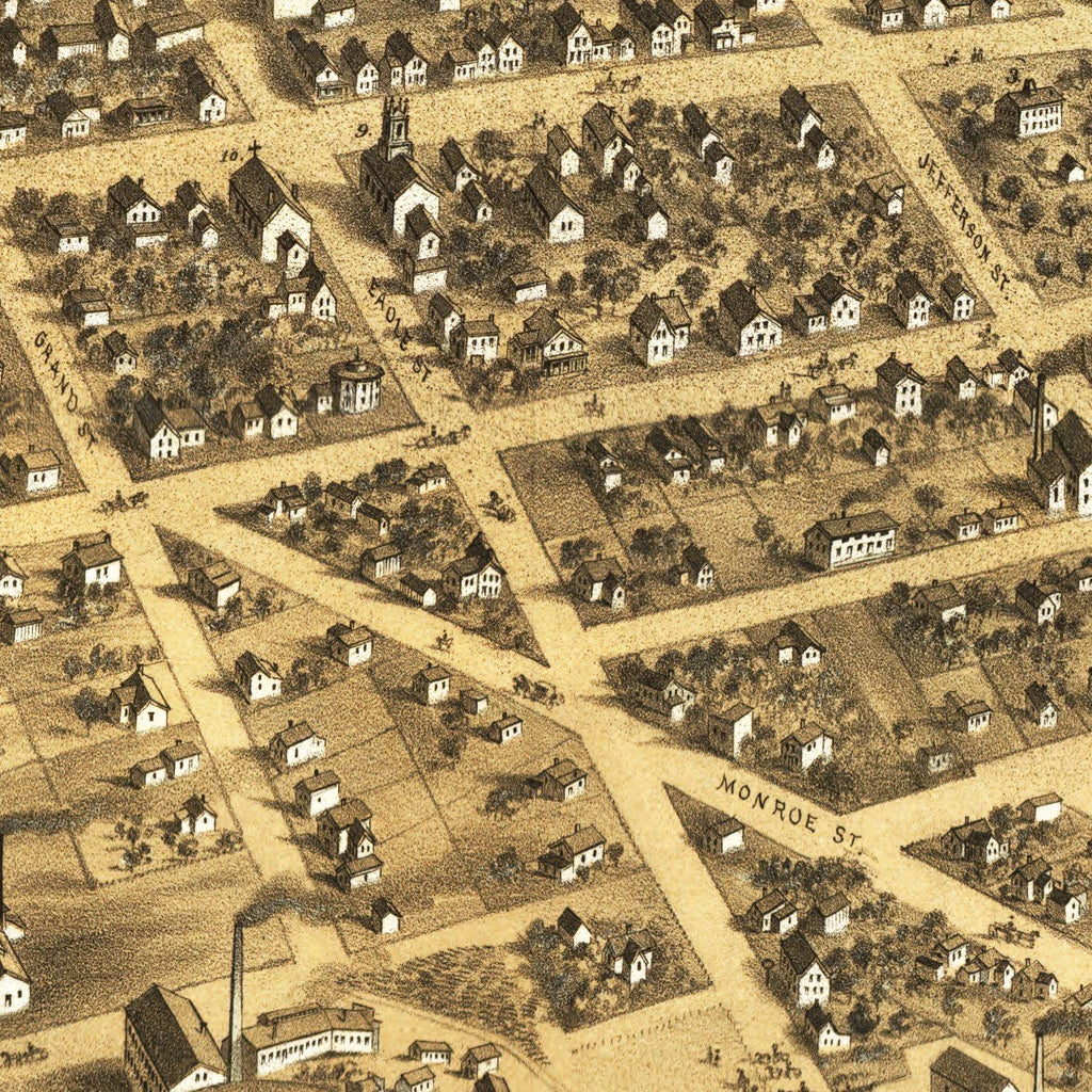 Vintage Map of Marshall, Michigan 1868