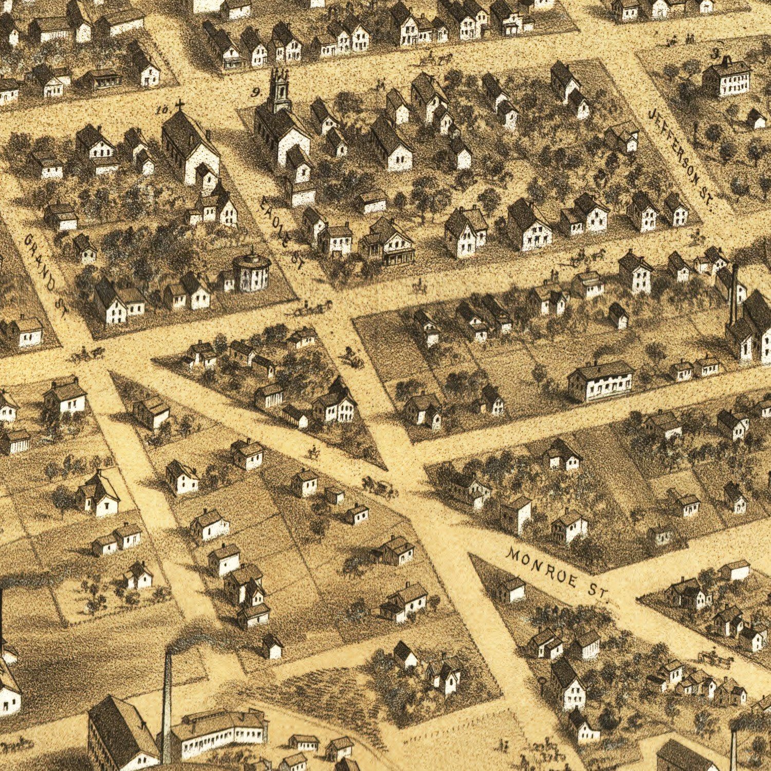 Vintage Map of Marshall, Michigan 1868