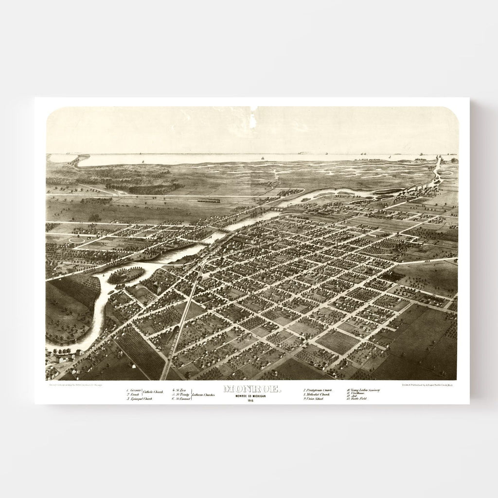 Vintage Map of Monroe, Michigan 1866