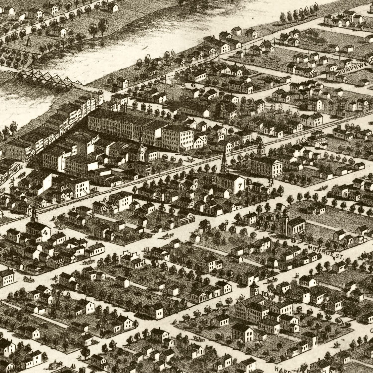 Vintage Map of Monroe, Michigan 1866