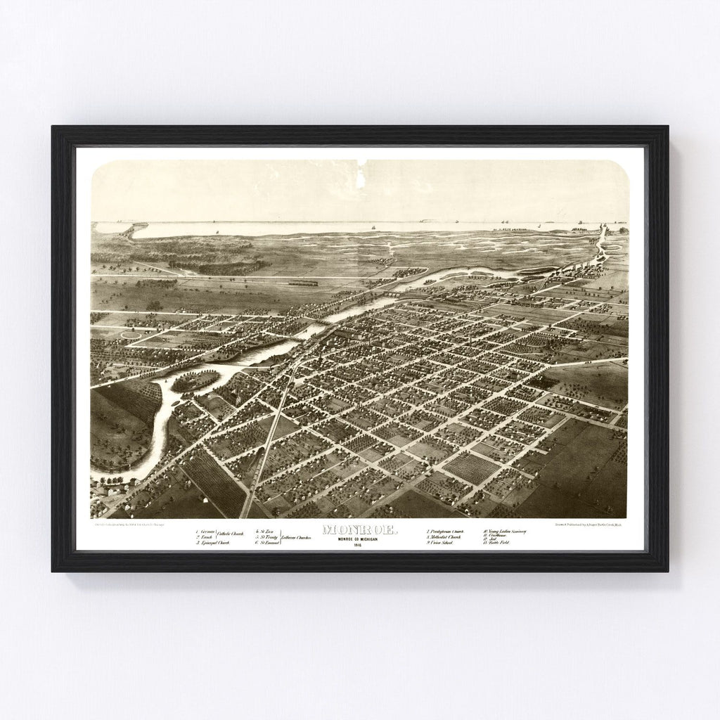 Vintage Map of Monroe, Michigan 1866