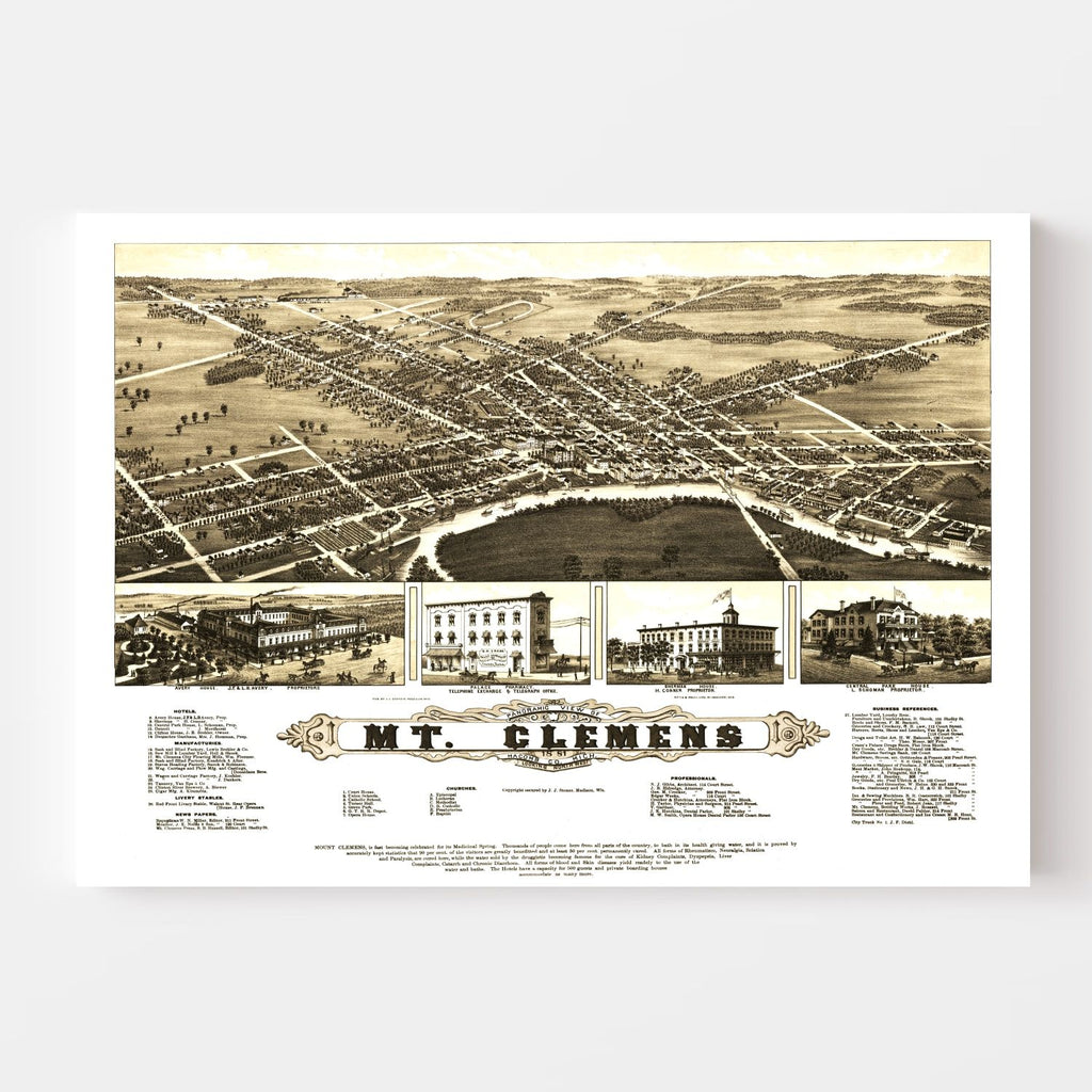 Vintage Map of Mt. Clemens, Michigan 1881