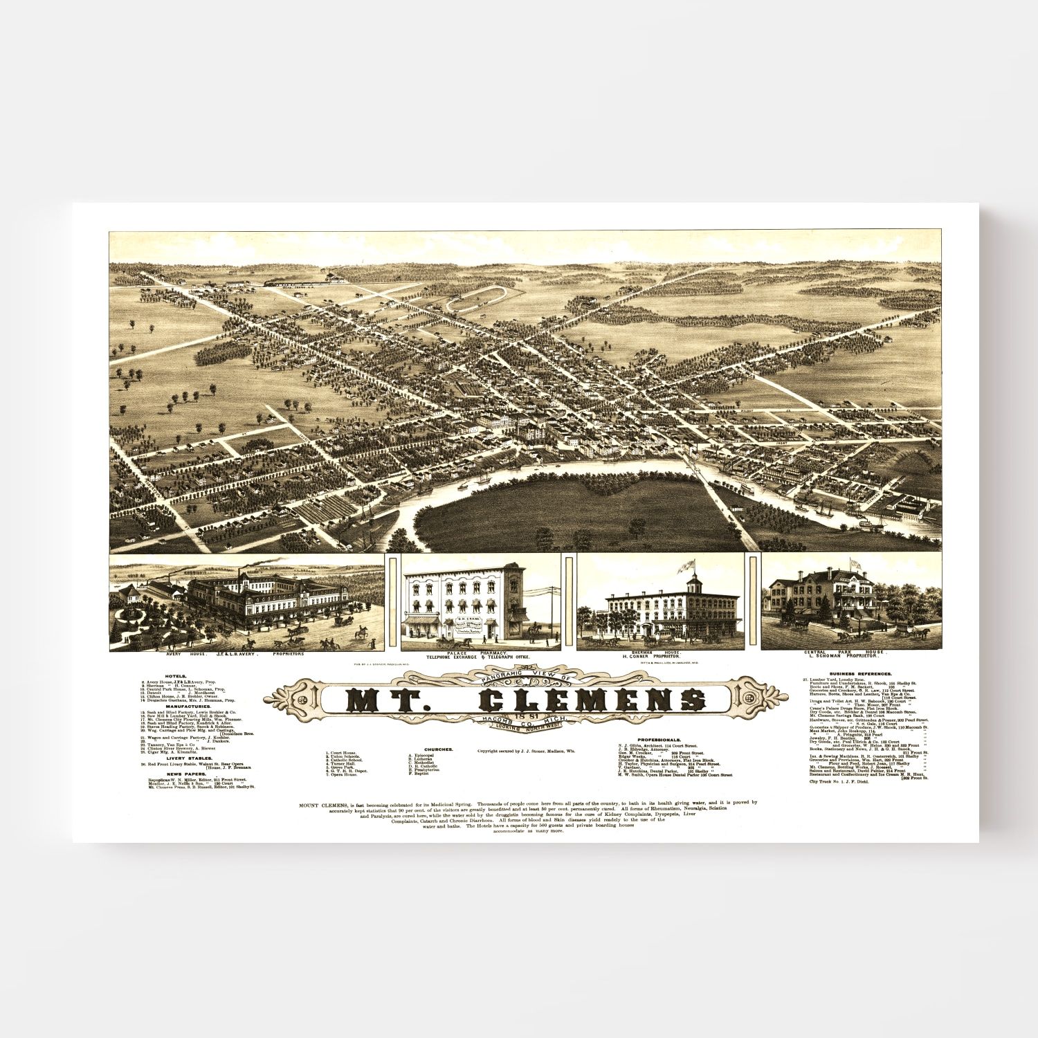 Vintage Map of Mt. Clemens, Michigan 1881