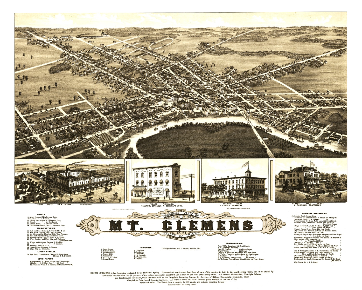 Vintage Map of Mt. Clemens, Michigan 1881