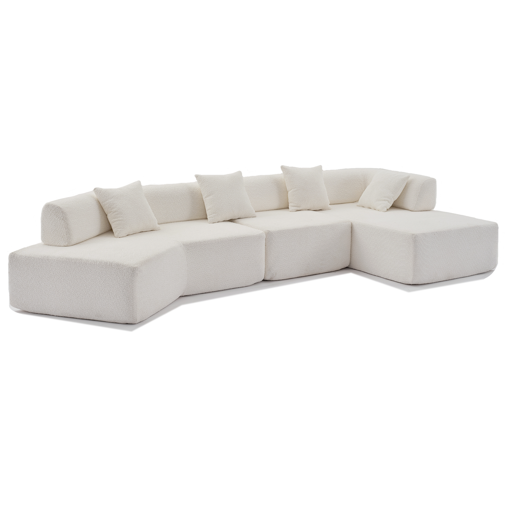 [NEW ARRIVED] [VIDEO PROVIDED]Modern Minimalist 140' L-Shape Couch ,No Assembly Required,Boucle,Modular Sofa ,Couch with Chaise,Free Combination Foam-Filled Sofa, 4 Seats,White