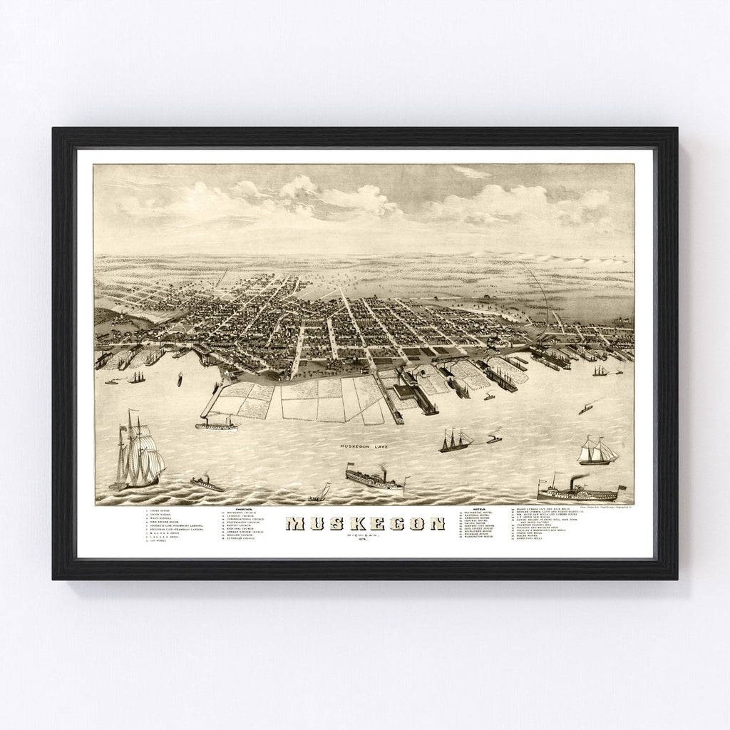 Vintage Map of Muskegon, Michigan 1874