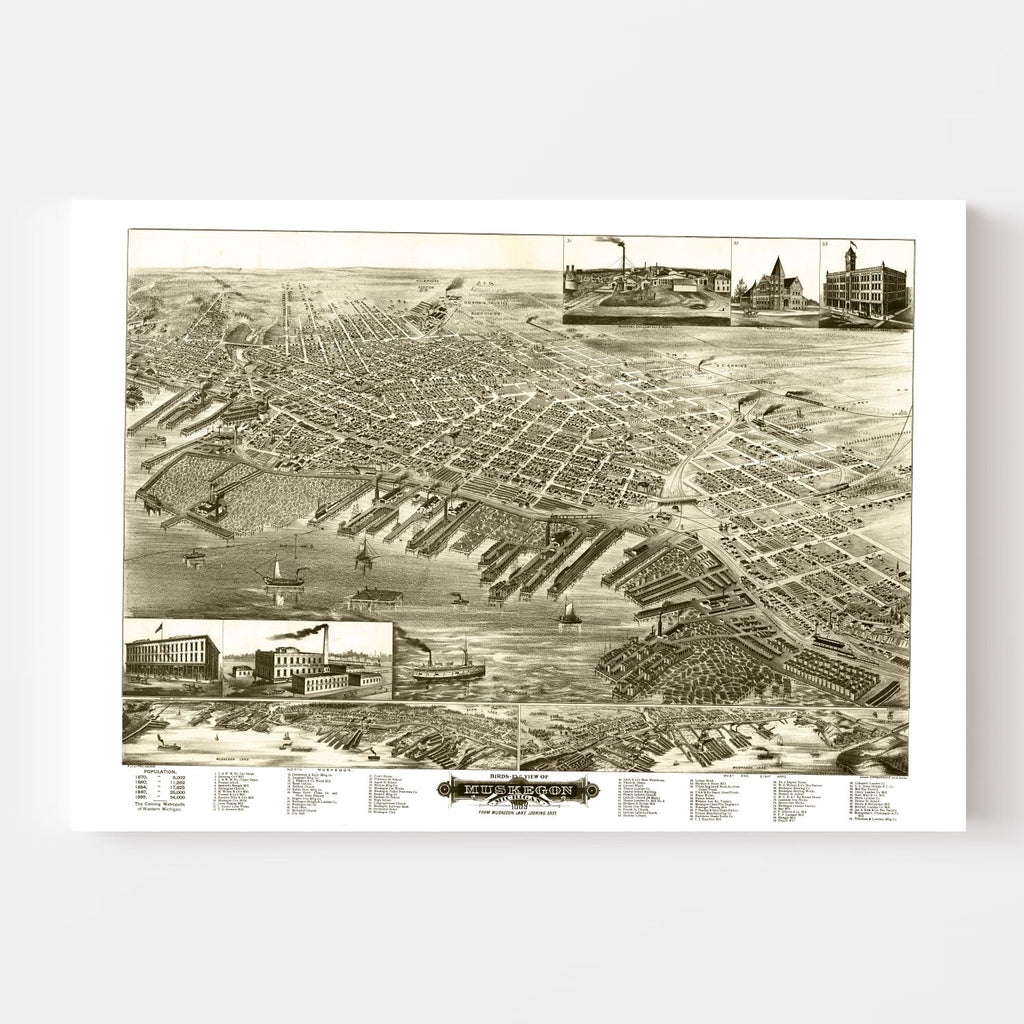 Vintage Map of Muskegon, Michigan 1889