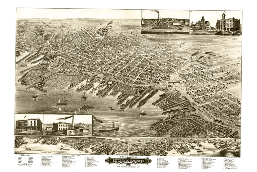 Vintage Map of Muskegon, Michigan 1889