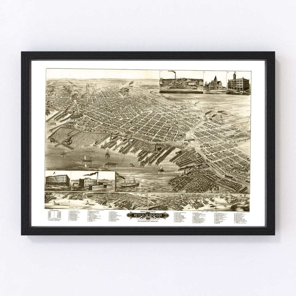 Vintage Map of Muskegon, Michigan 1889
