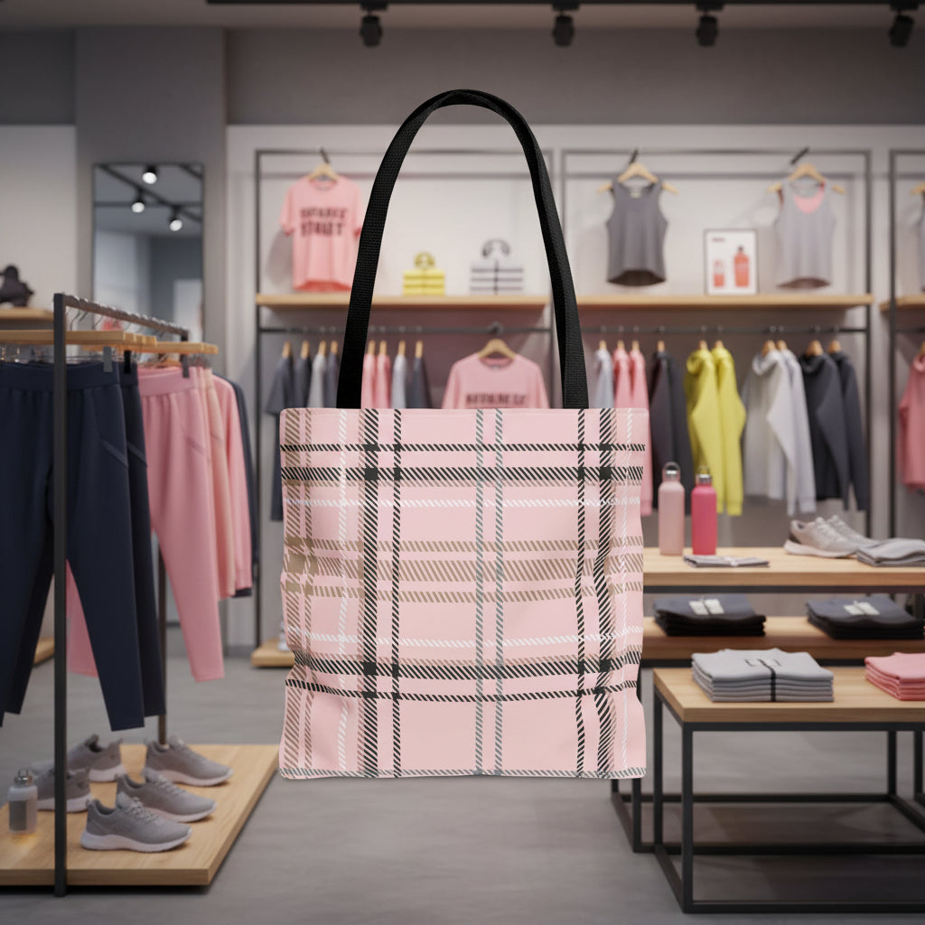 Pink Plaid Tote Bag