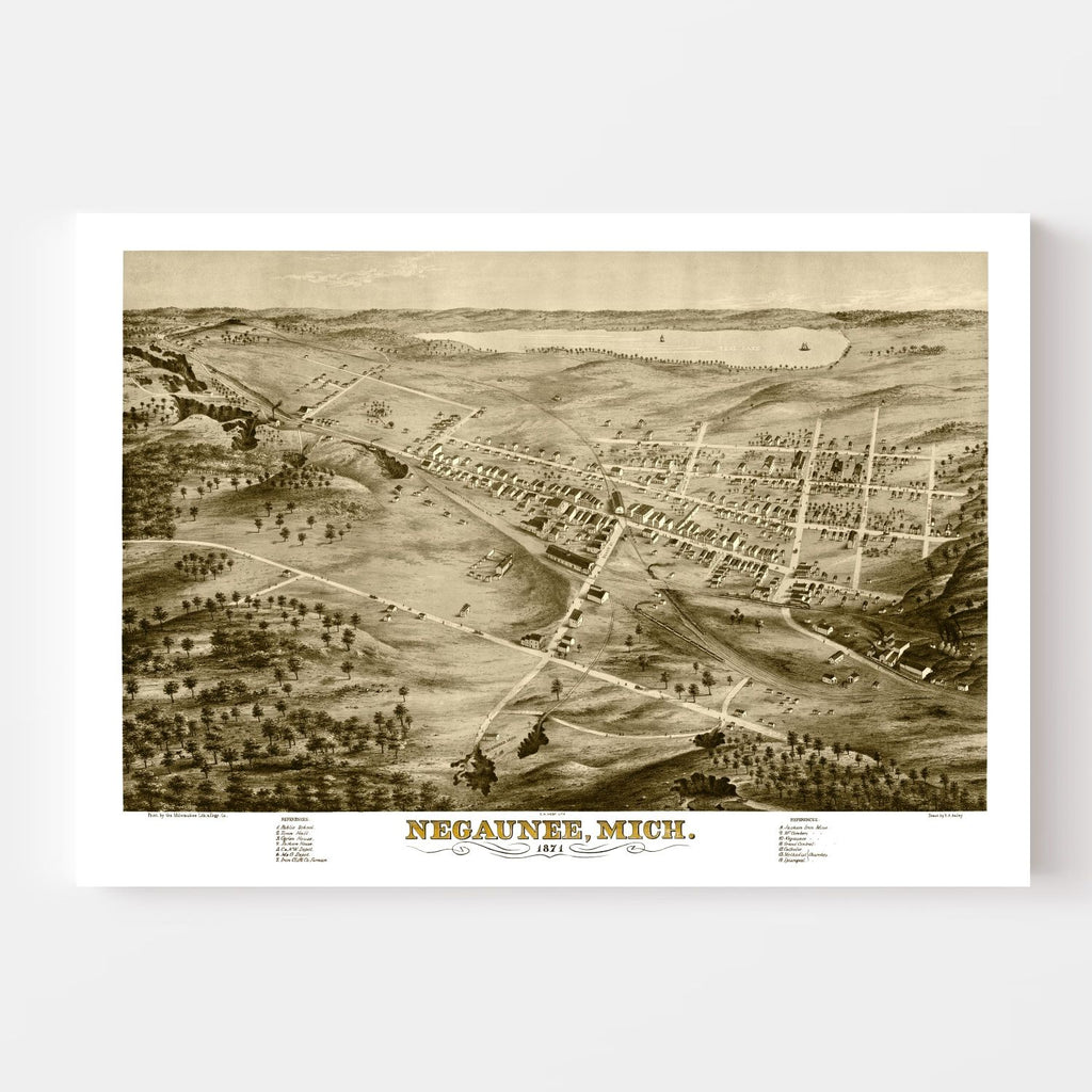 Vintage Map of Negaunee, Michigan 1871