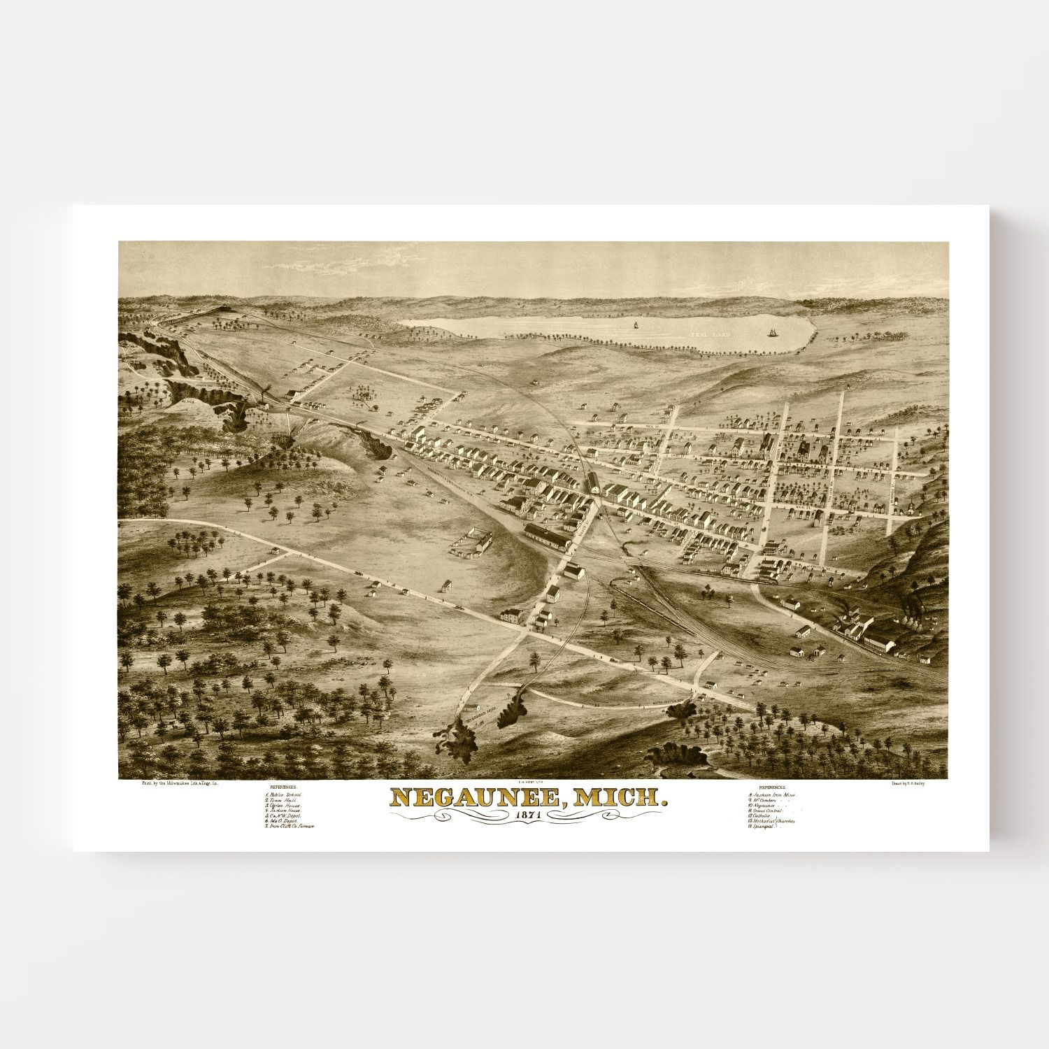 Vintage Map of Negaunee, Michigan 1871