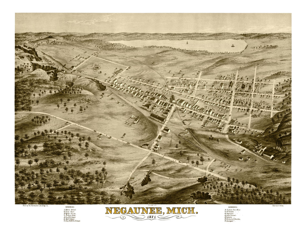 Vintage Map of Negaunee, Michigan 1871