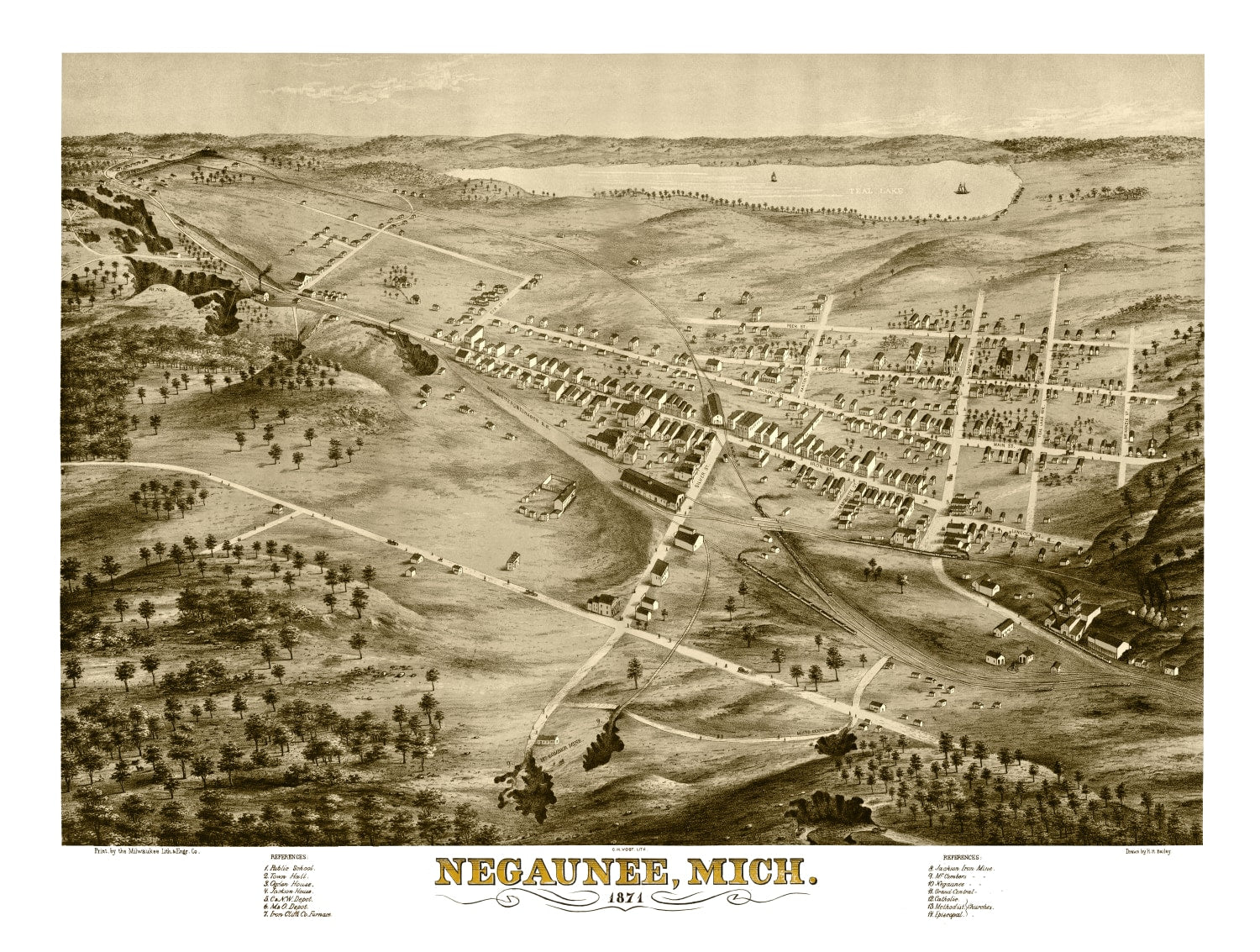 Vintage Map of Negaunee, Michigan 1871