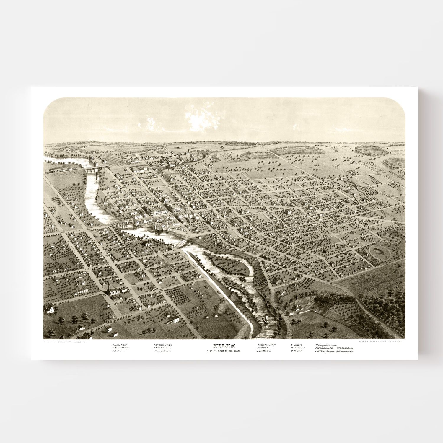 Vintage Map of Niles, Michigan 1868