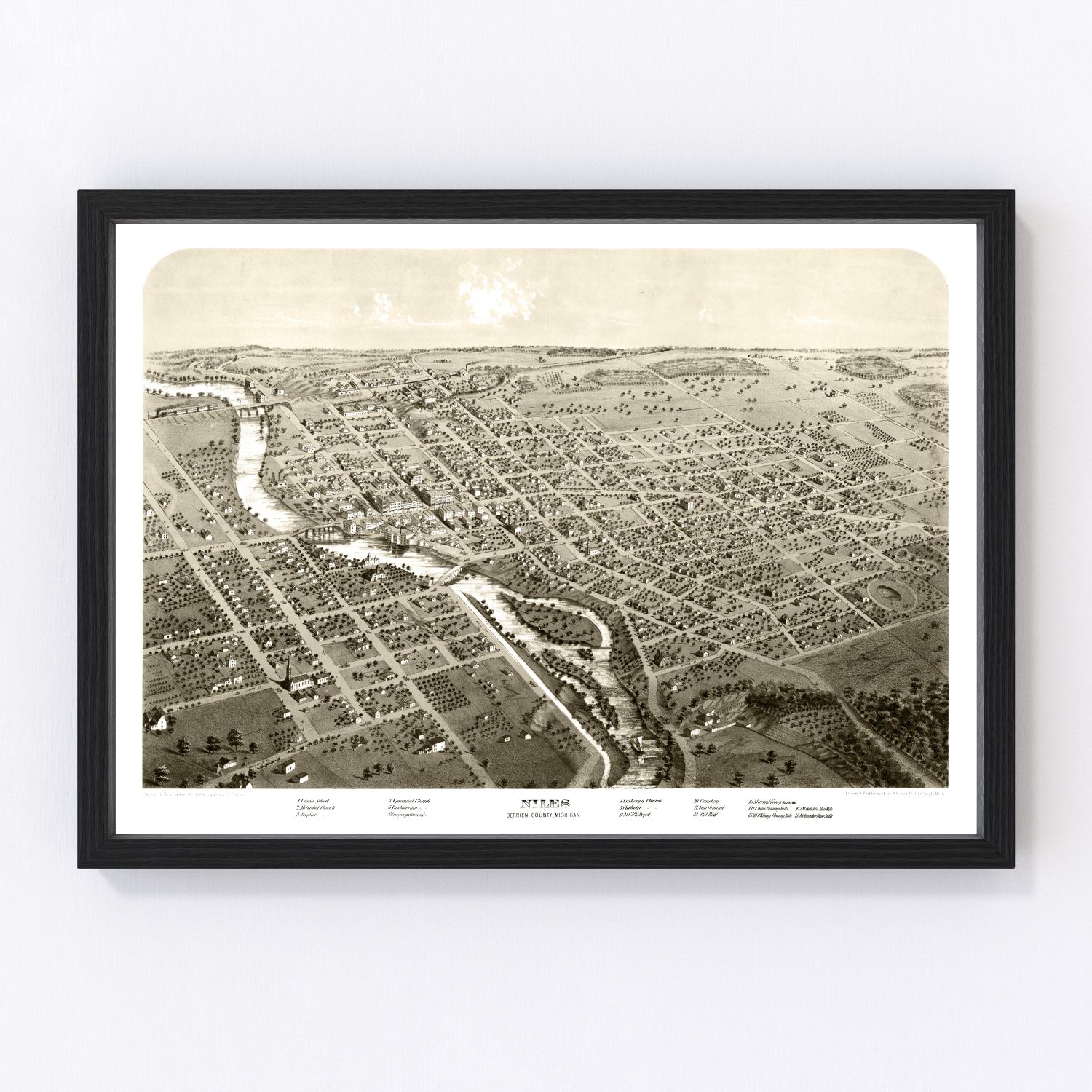Vintage Map of Niles, Michigan 1868