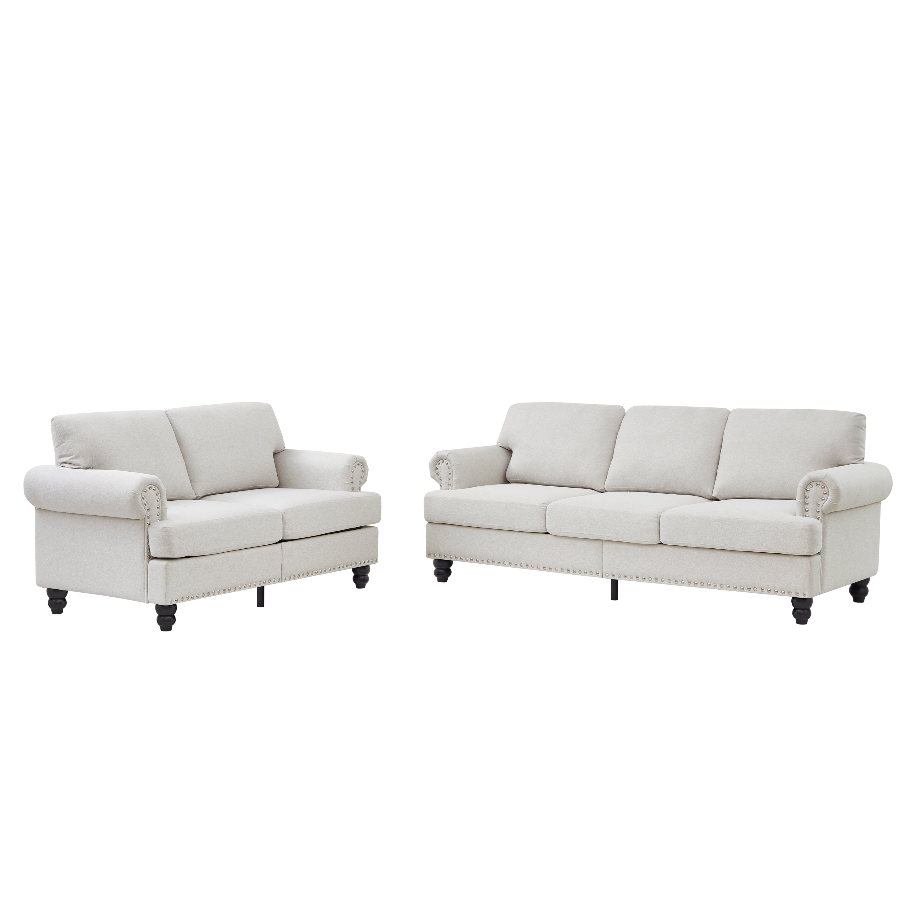 Modern Classic Design with Nails Living Room 2+3 seater Sofa Fabric Couch,Upholstered Polyester Beige.