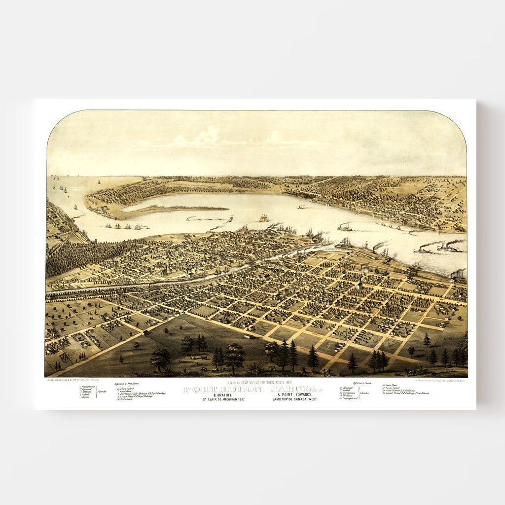 Vintage Map of Port Huron, Michigan 1867