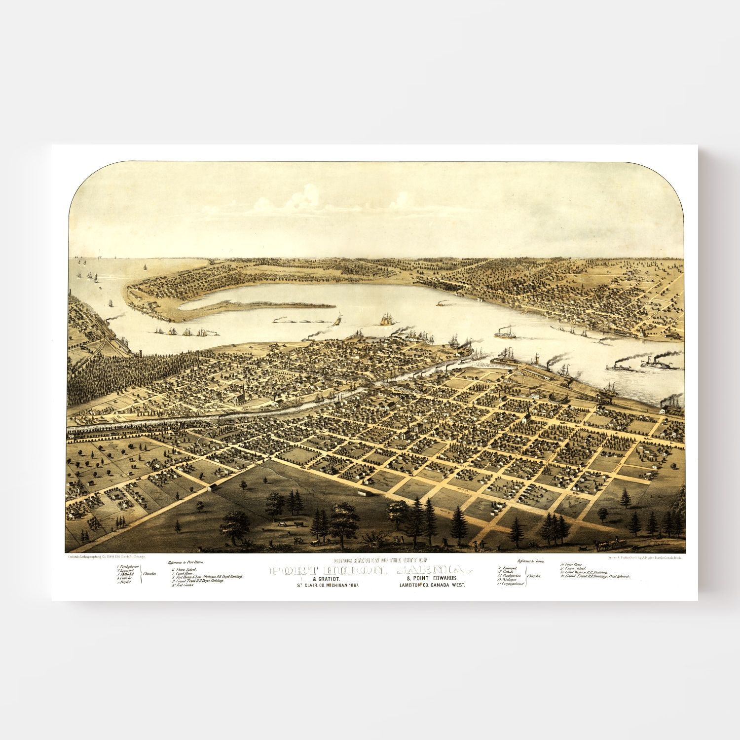 Vintage Map of Port Huron, Michigan 1867