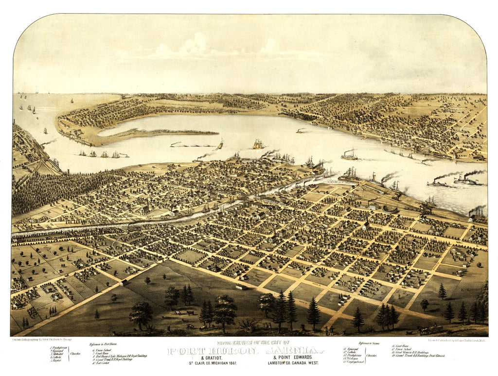 Vintage Map of Port Huron, Michigan 1867