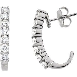 14K White Gold 1 CTW Natural Diamond J-Hoop Earrings