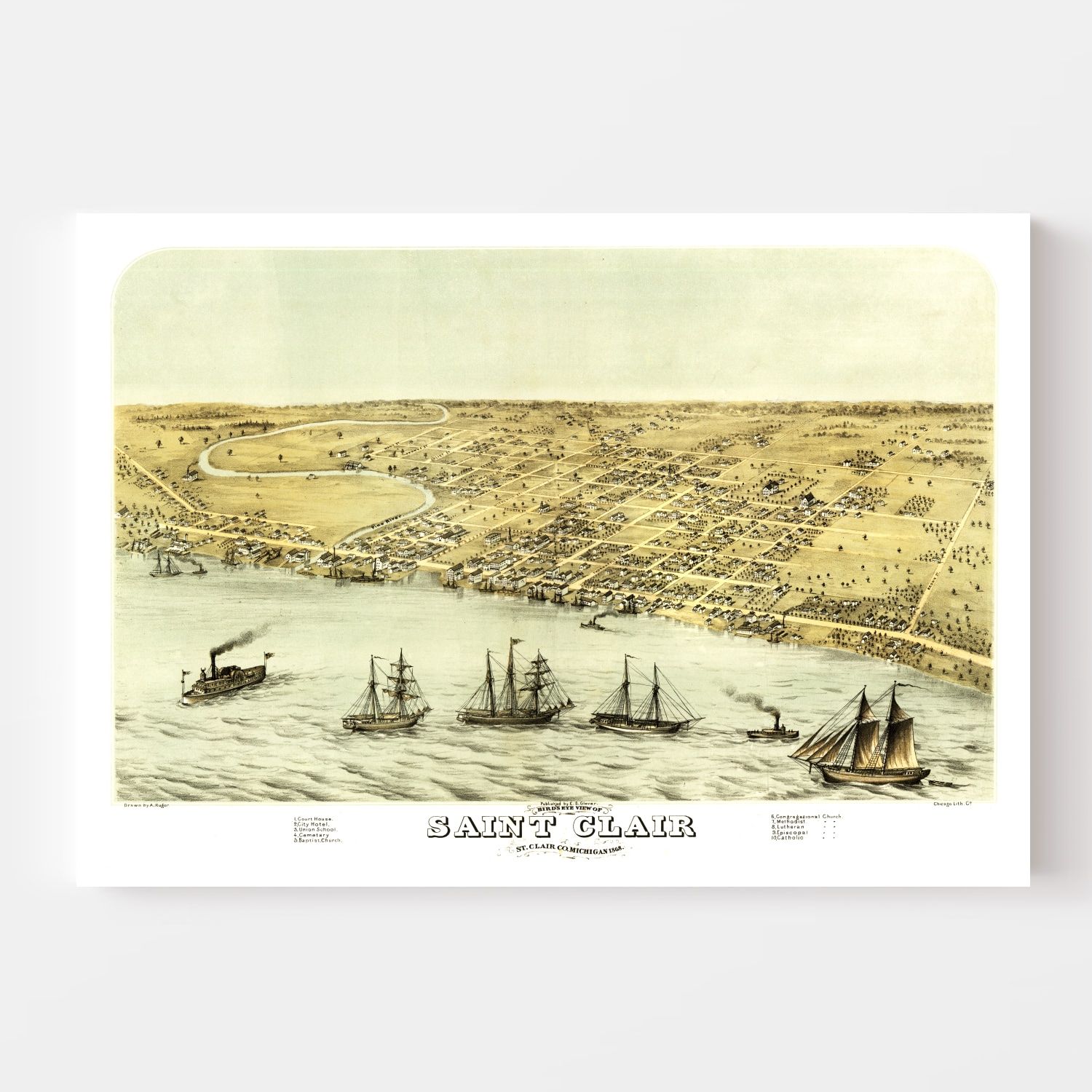 Vintage Map of Saint Clair, Michigan 1868