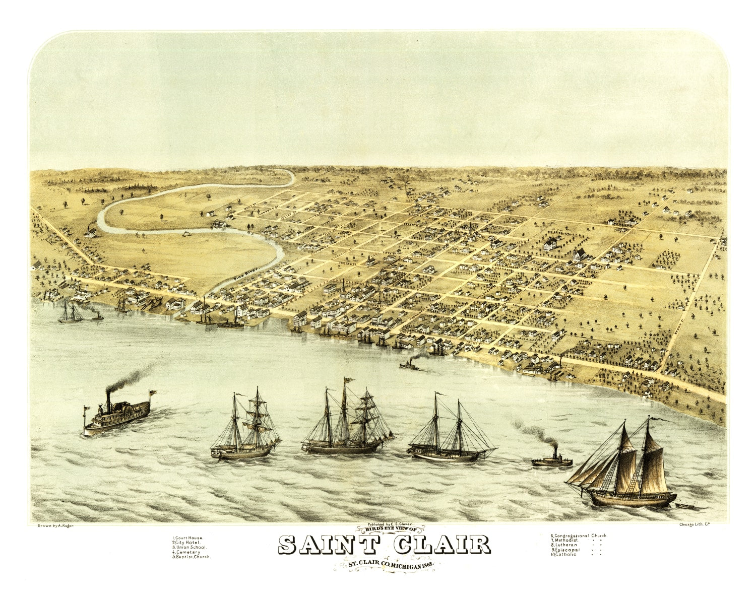 Vintage Map of Saint Clair, Michigan 1868