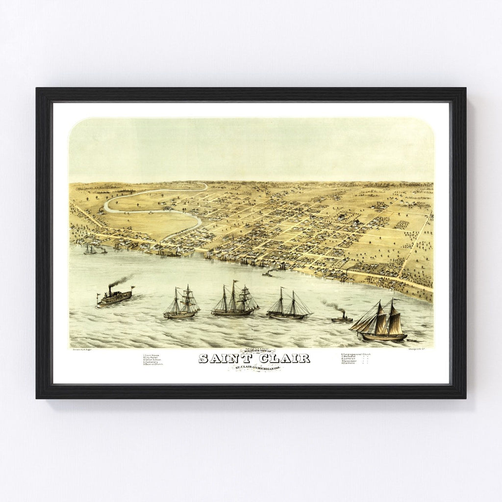 Vintage Map of Saint Clair, Michigan 1868