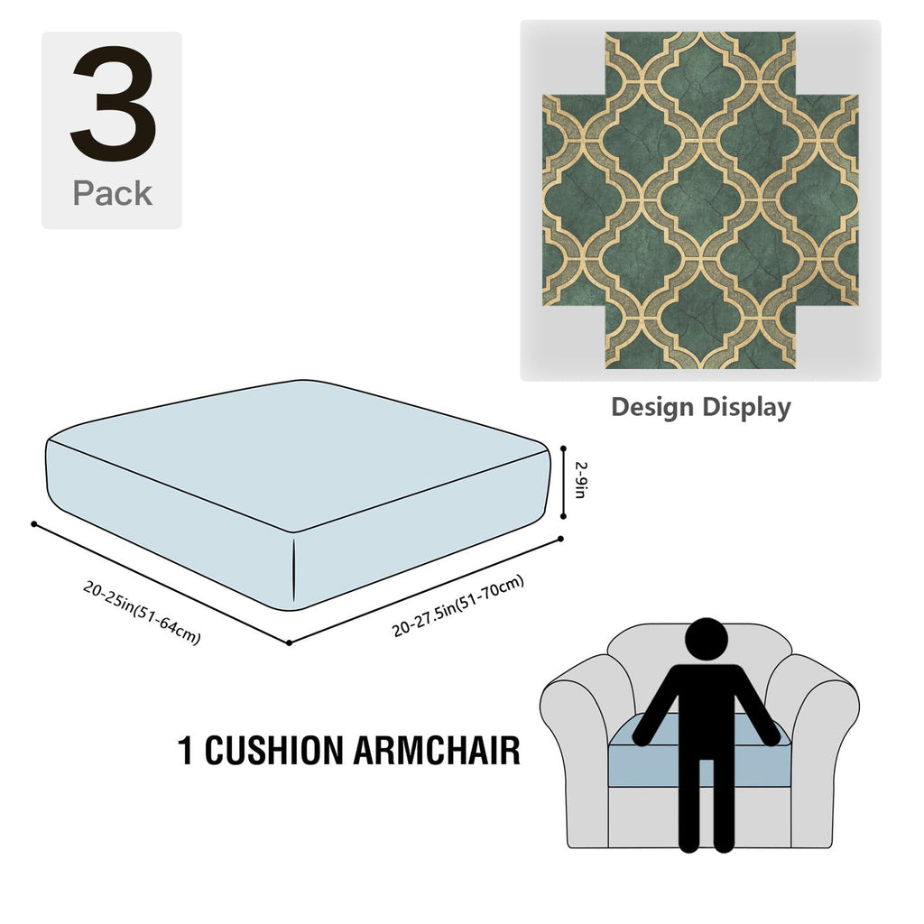 Christmas Green with Gold Trim Sofa Cushion Slip Covers (Pack of 3)