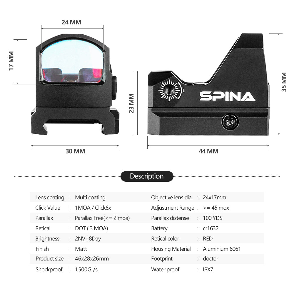 Spina Reflex Red Dot Sight - Water Proof (Long Guns)