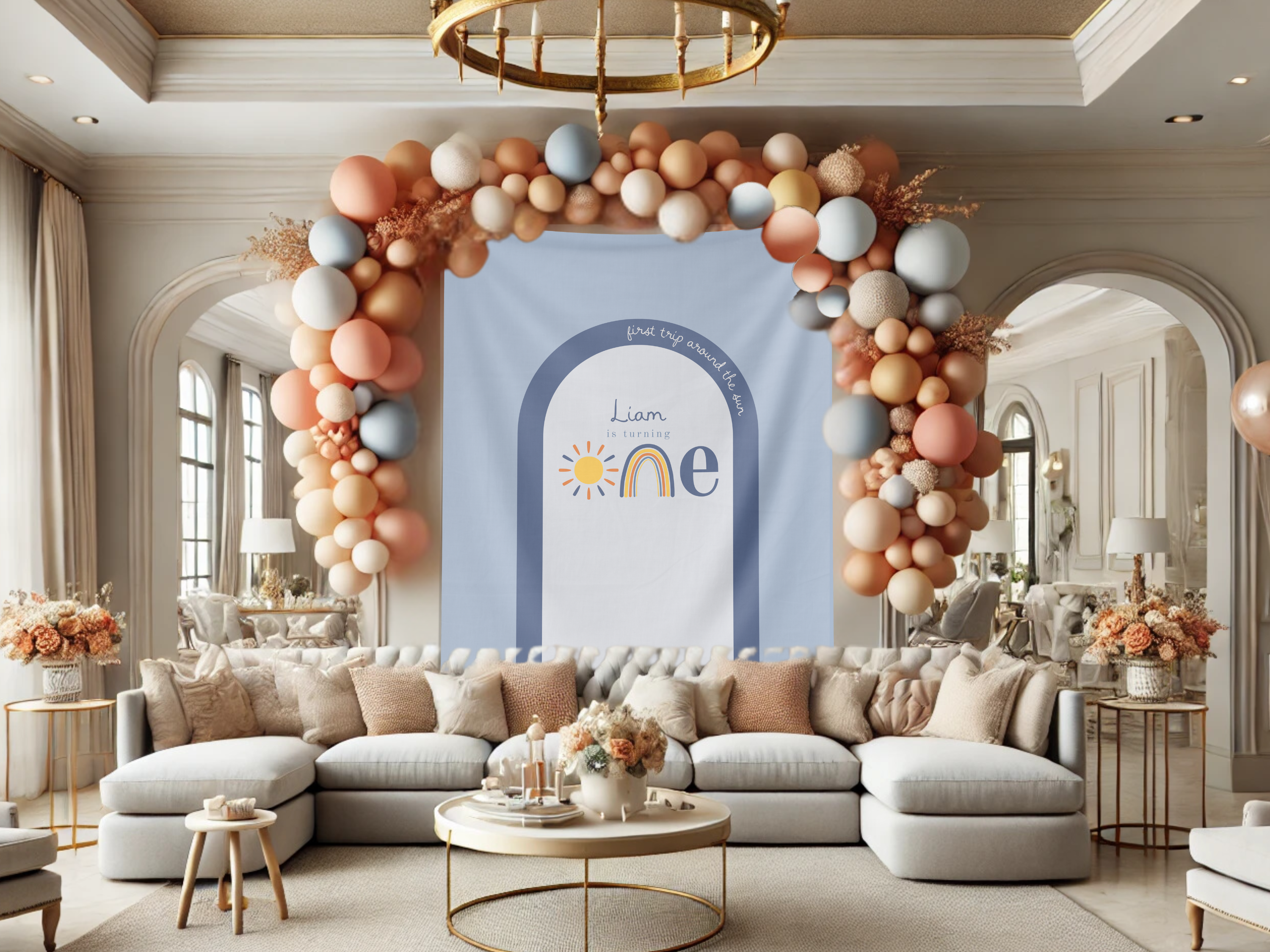 Boho First Trip Around the Sun Birthday Banner Backdrop
