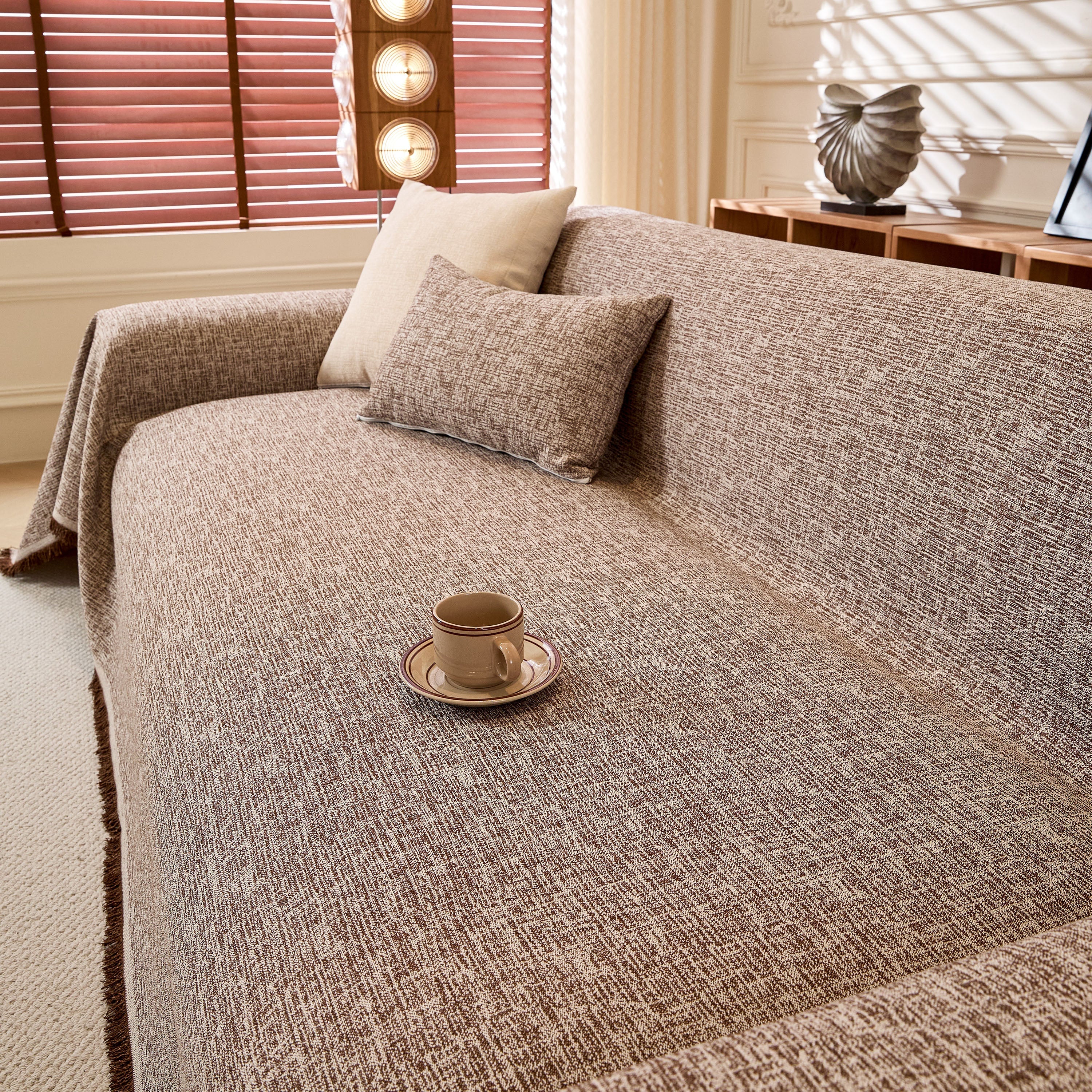 Natural Textured Linen Couch Cover, Breathable & Hypoallergenic Furniture Protector
