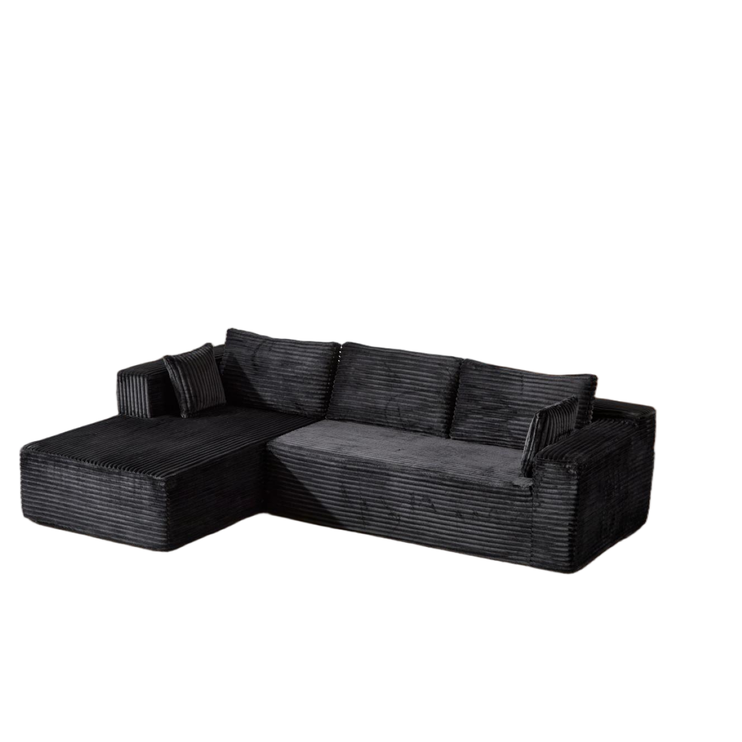 Compression Sectional Couch with Comfy Chaise, Boneless L Shape Sofa with Deep Seat, Minimalist Modular Couches Sleeper for Living Room Bedroom Apartment Lounge,corduroy,Black