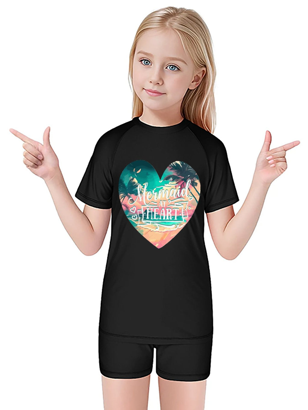 Mermaid at Heart Short Sleeved 2-piece Swimwear for Children (Front Printing)