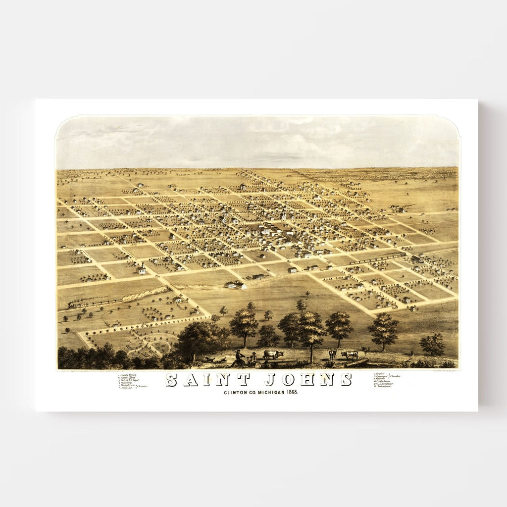 Vintage Map of Saint Johns, Michigan 1868