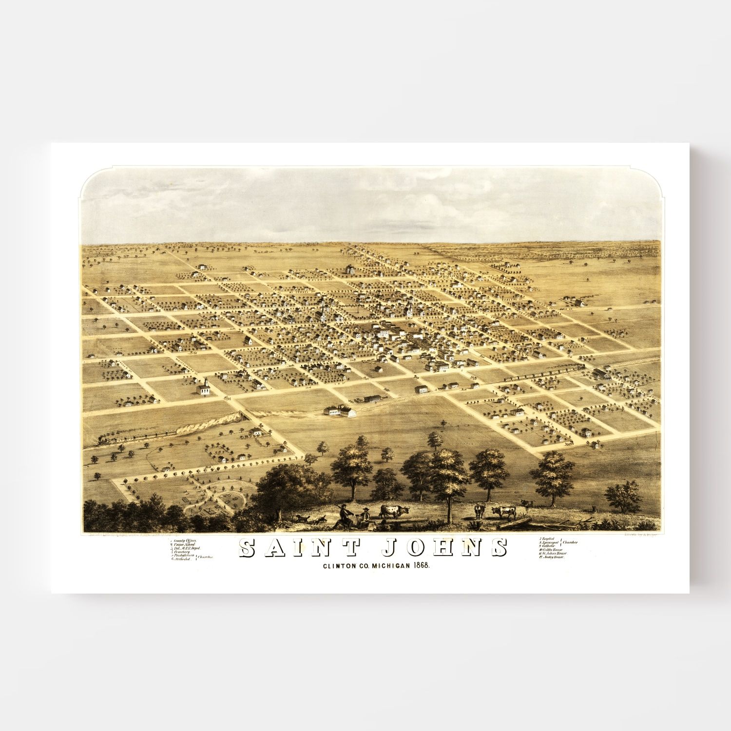 Vintage Map of Saint Johns, Michigan 1868