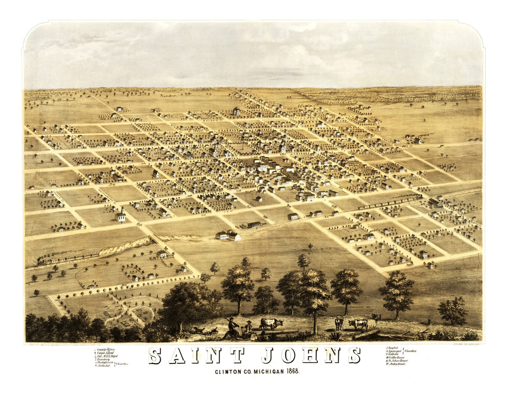 Vintage Map of Saint Johns, Michigan 1868