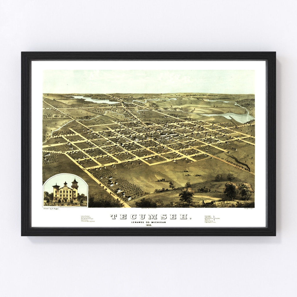 Vintage Map of Tecumseh, Michigan 1868