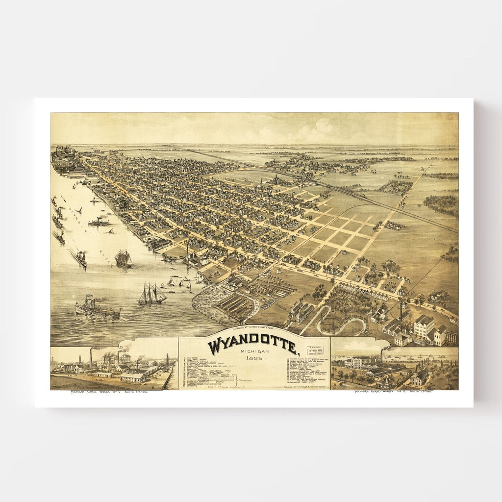 Vintage Map of Wyandotte, Michigan 1896