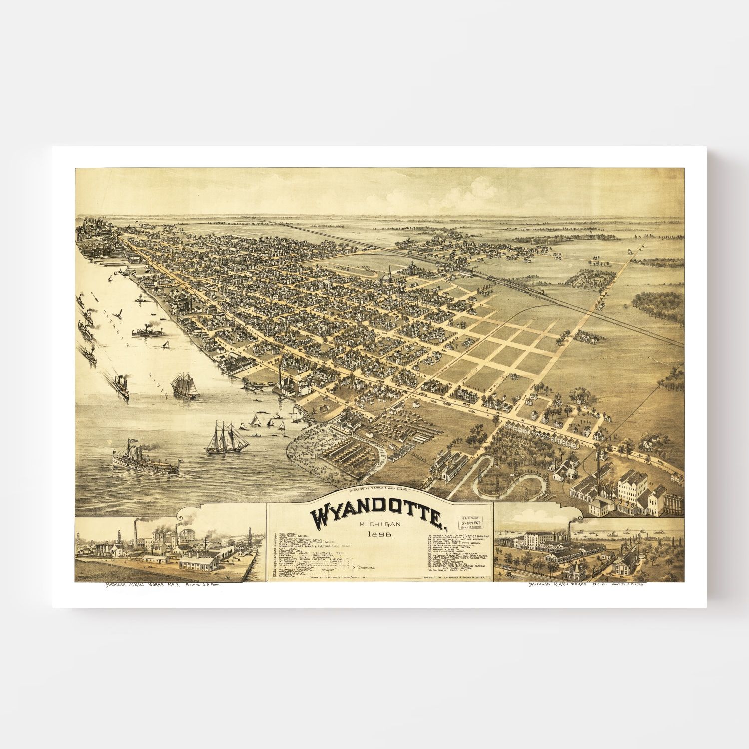 Vintage Map of Wyandotte, Michigan 1896