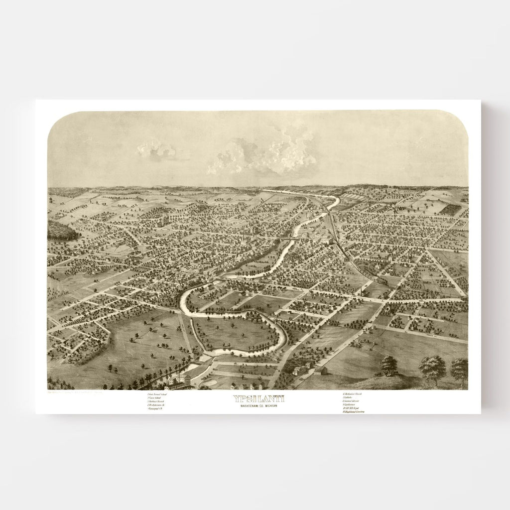 Vintage Map of Ypsilanti, Michigan 1868