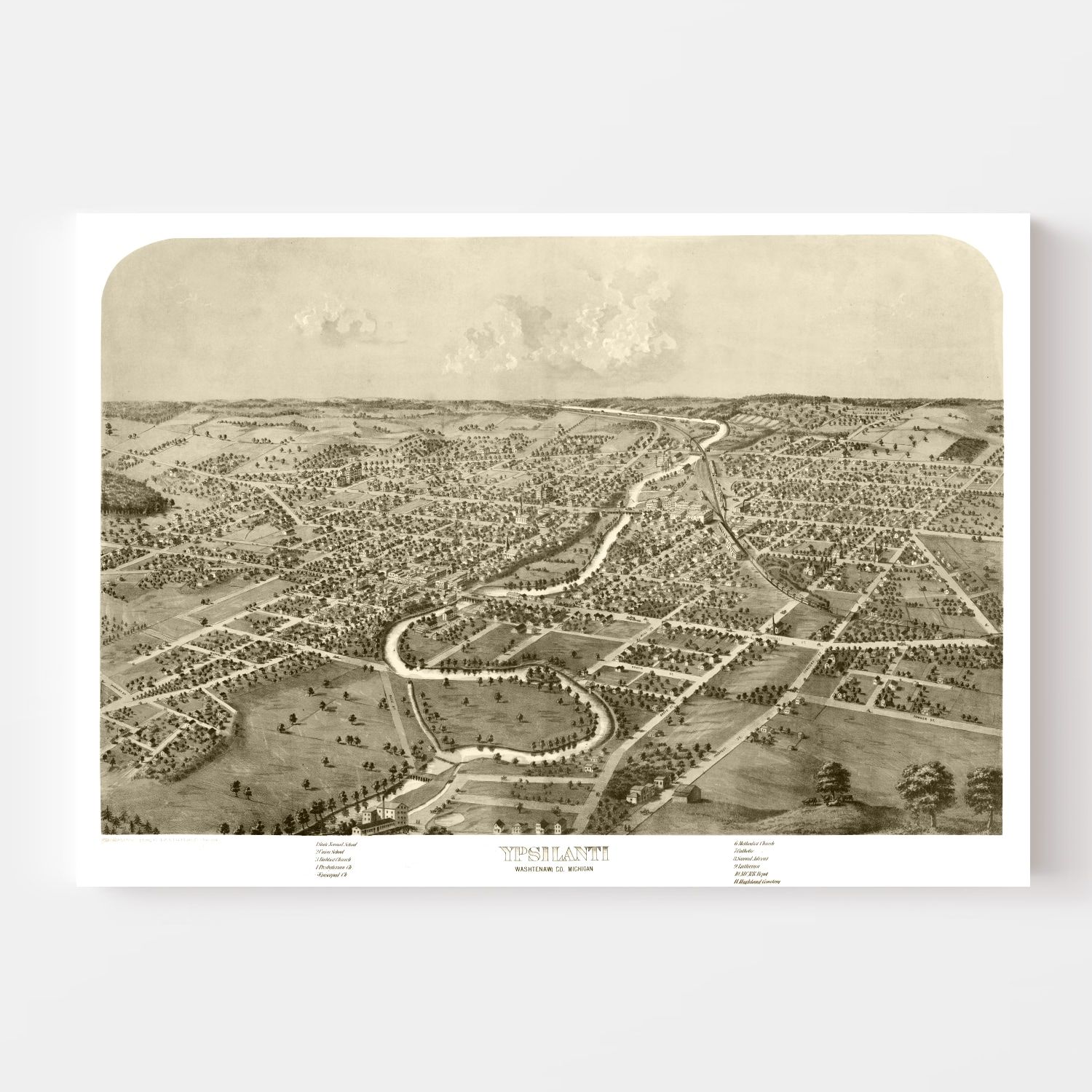 Vintage Map of Ypsilanti, Michigan 1868