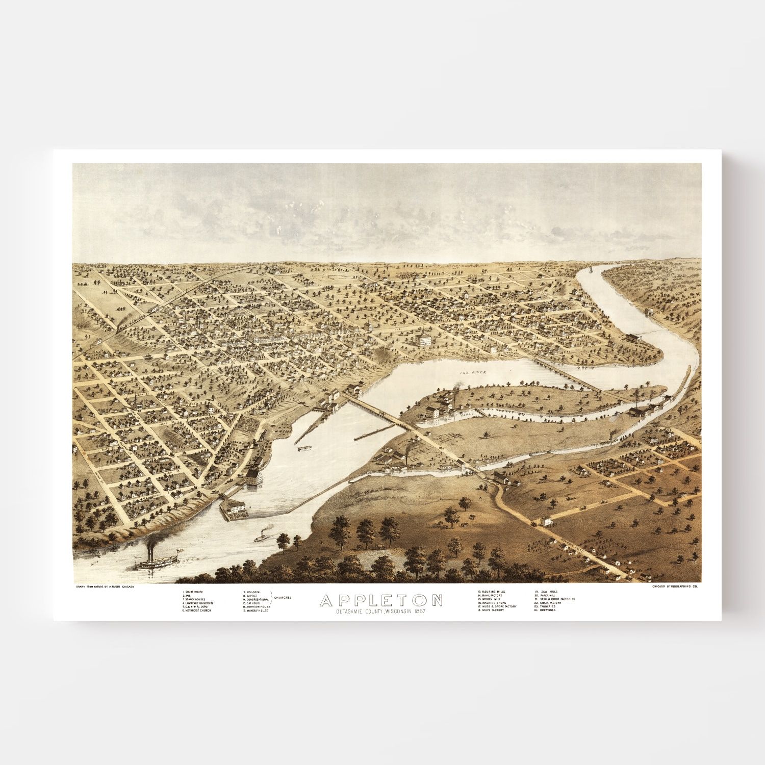 Vintage Map of Appleton, Wisconsin 1867