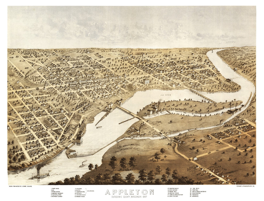 Vintage Map of Appleton, Wisconsin 1867
