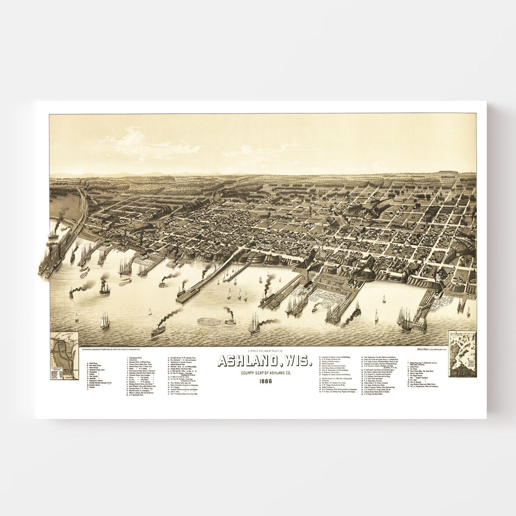 Vintage Map of Ashland, Wisconsin 1886