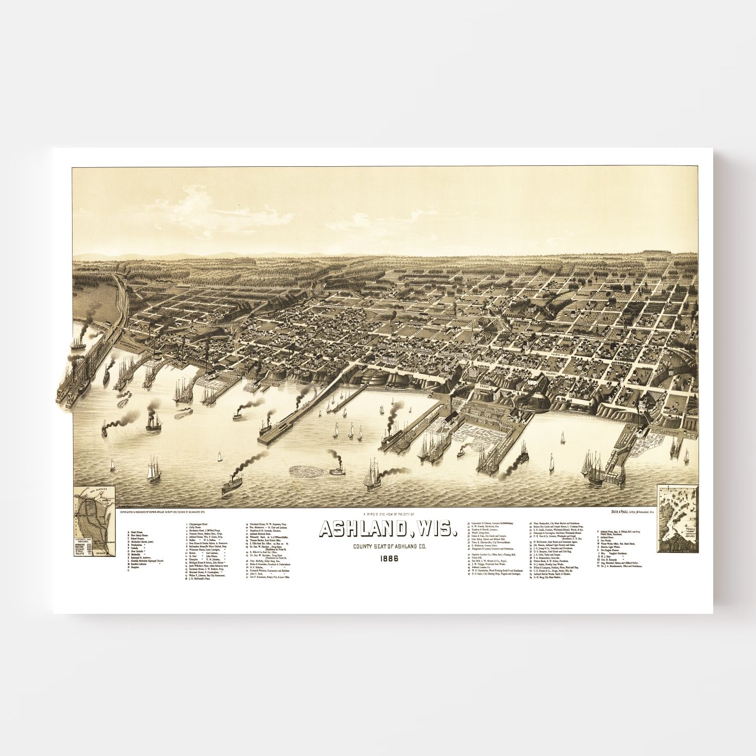 Vintage Map of Ashland, Wisconsin 1886